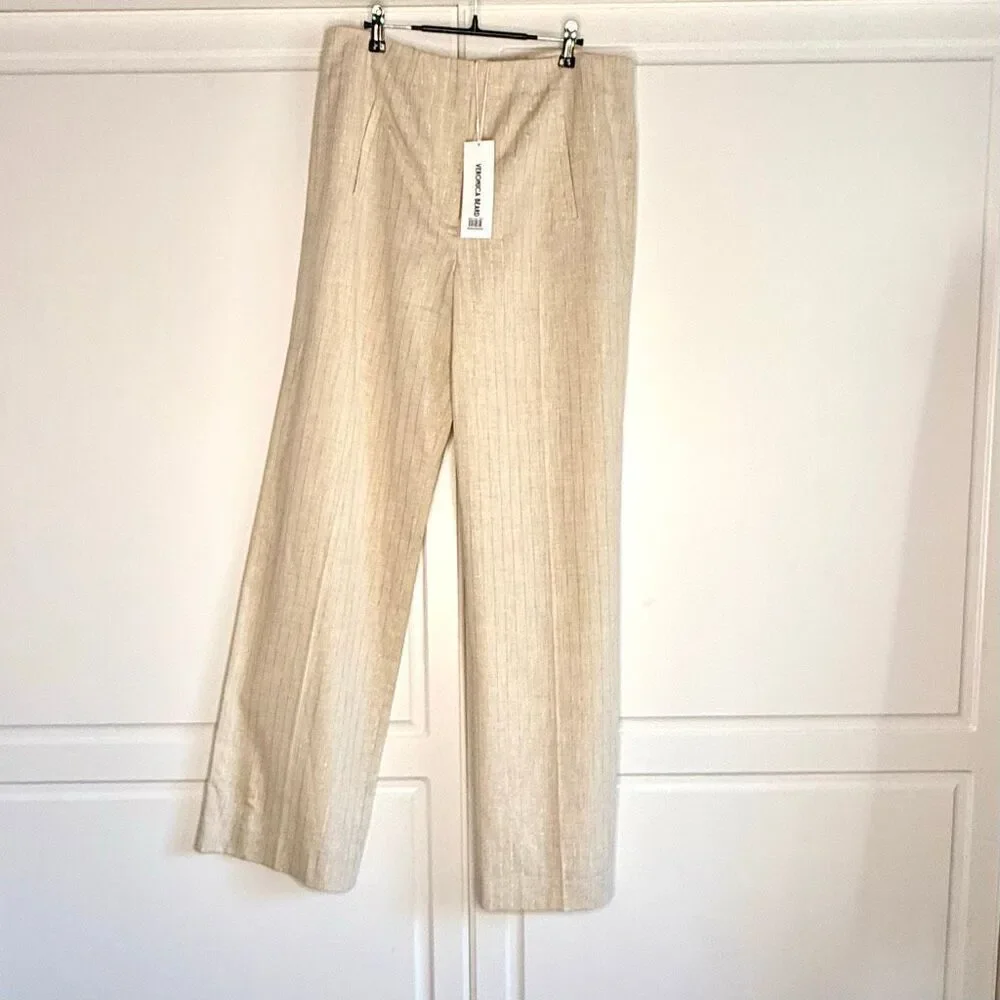 NWT Veronica Breard Jude stripe cotton blend pants in ivory with gold stripes Si - Picture 6 of 16